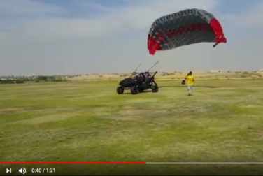 dune buggy paraglider takes off and crashes