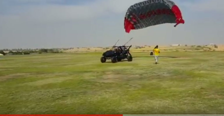 dune buggy paraglider takes off and crashes